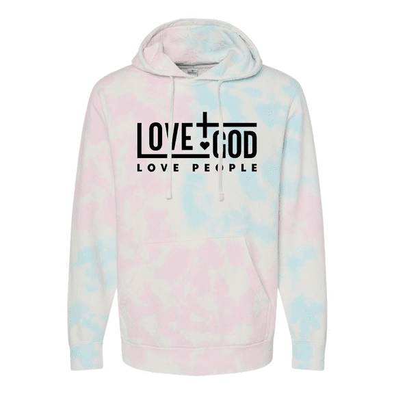 Trenz Shirt Company Love God Love People Christian Ladies Tie-Dye Hoodie-Cotton Candy-small