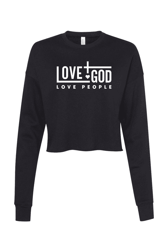 Love God Love People Christian Womens Crop Crew Fleece-Black-xxl