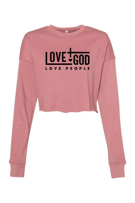 Love God Love People Christian Womens Crop Crew Fleece-Mauve-small