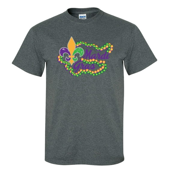 Trenz Shirt Company Mardi Gras Beads Unisex Short Sleeve T-shirt-Dark Heather Grey-Medium
