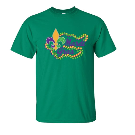 Trenz Shirt Company Mardi Gras Beads Unisex Short Sleeve T-shirt-Kelly Green-X-Large
