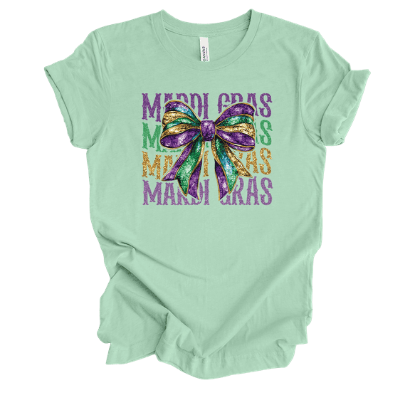 Trenz Shirt Company Mardi Gras Stacked Bow Womens Short-Sleeve T-Shirt-Mint-large