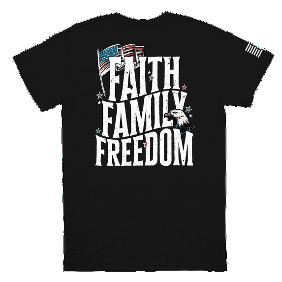 Trenz Shirt Company Men's 4th of July Graphic T-Shirt - Friends, Family, and Freedom Eagle and Flag Design-Black-large