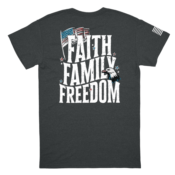 Trenz Shirt Company Men's 4th of July Graphic T-Shirt - Friends, Family, and Freedom Eagle and Flag Design-Heather Grey-large