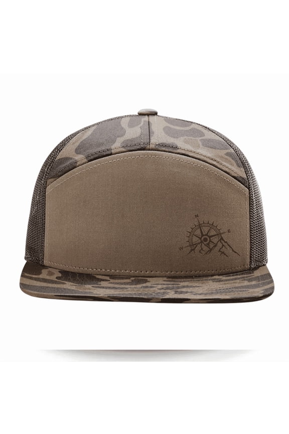 Men's 7-Panel Christian Cross Roots Jesus Christ Mens Embroidered Trucker Hat-Bark Duck Camo/Brown