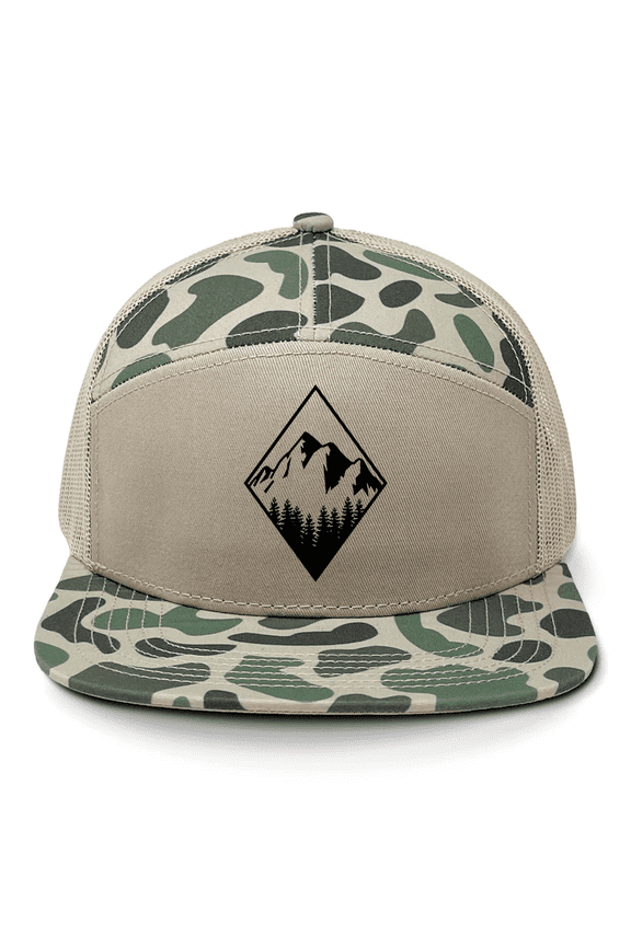 Men's 7-Panel Diamond Mountain Outdoors Embroidered Trucker Snapback Hat-Old's School Marsh/Sand