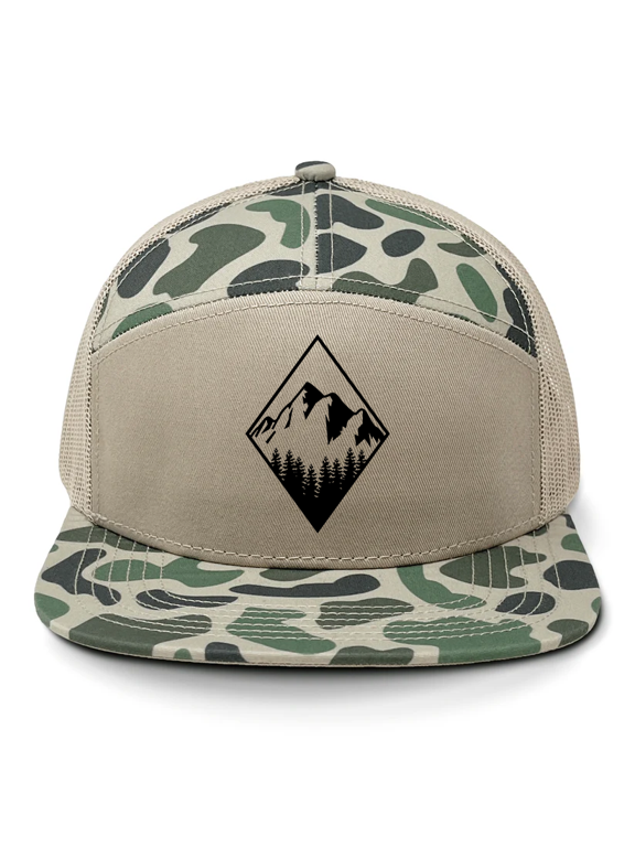 Men's 7-Panel Diamond Mountain Outdoors Embroidered Trucker Snapback Hat-Old's School Marsh/Sand