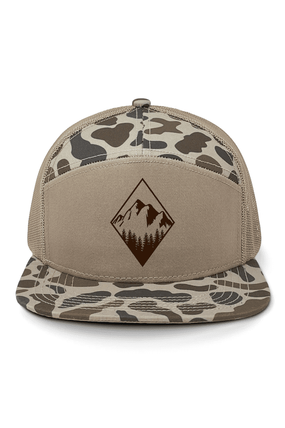 Men's 7-Panel Diamond Mountain Outdoors Embroidered Trucker Snapback Hat-Old's School Slough/Balsa