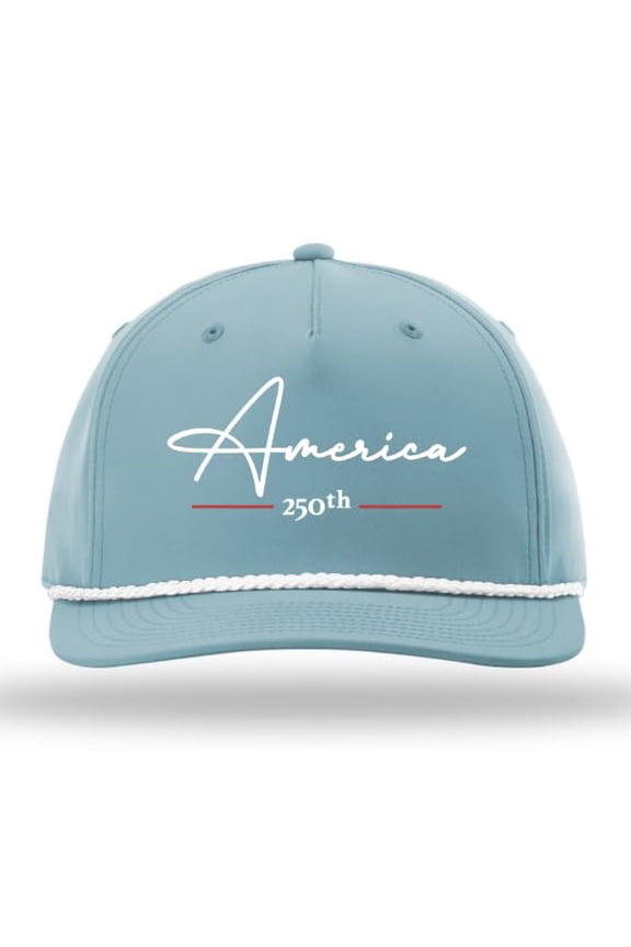 Men's America 250th Anniversary 5 Panel Classic Rope Hat - Embroidered Patriotic Hats-Smoke Blue/White Rope
