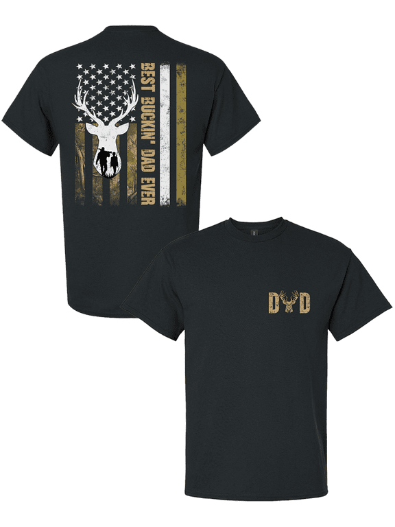 Men’s Best Buckin’ Dad Ever Shirt – Distressed Hunting Flag Tee, Funny Father’s Day Gift for Outdoorsman, Black-Large