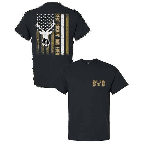 Trenz Shirt Company Men’s Best Buckin’ Dad Ever Shirt – Distressed Hunting Flag Tee, Funny Father’s Day Gift for Outdoorsman, Black-Small