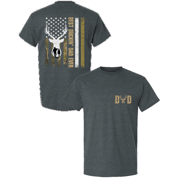 Trenz Shirt Company Men’s Best Buckin’ Dad Ever Shirt – Distressed Hunting Flag Tee, Funny Father’s Day Gift for Outdoorsman, Heather Grey-X-Large