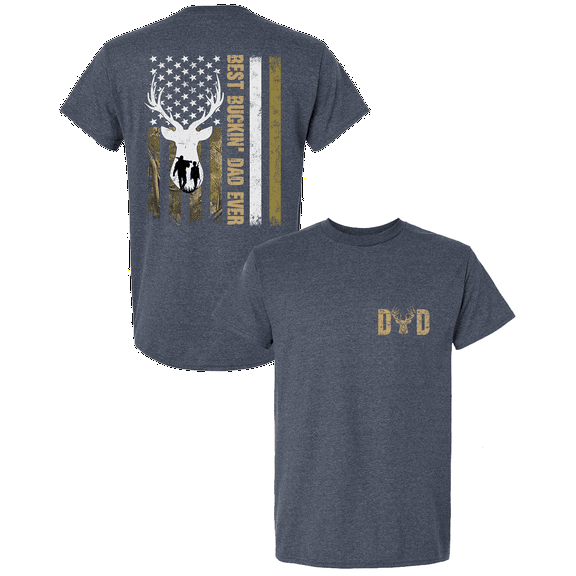 Trenz Shirt Company Men’s Best Buckin’ Dad Ever Shirt – Distressed Hunting Flag Tee, Funny Father’s Day Gift for Outdoorsman, Heather Navy-Small