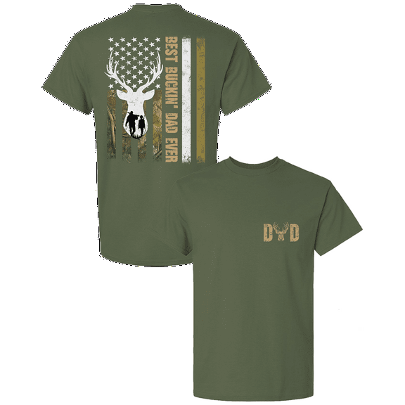 Trenz Shirt Company Men’s Best Buckin’ Dad Ever Shirt – Distressed Hunting Flag Tee, Funny Father’s Day Gift for Outdoorsman, Military Green-X-Large