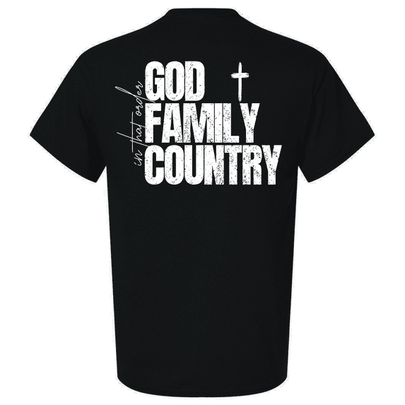 Trenz Shirt Company Men's Christian Faith Short Sleeve T-Shirt - God, Family, Country In That Order Distressed Graphic Tee-Black-Medium
