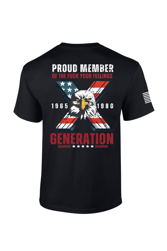 Men’s Distressed Gen X USA Flag Eagle Proud Generation Short Sleeve T-Shirt, Black-X-Large