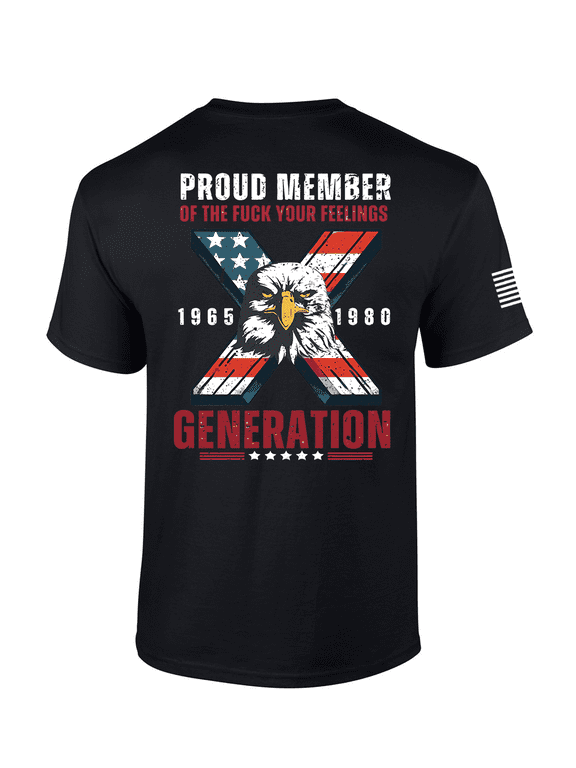 Men’s Distressed Gen X USA Flag Eagle Proud Generation Short Sleeve T-Shirt, Black-XX-Large
