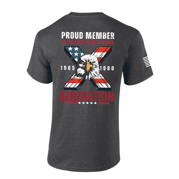 Trenz Shirt Company Men’s Distressed Gen X USA Flag Eagle Proud Generation Short Sleeve T-Shirt, Heather Grey-X-Large