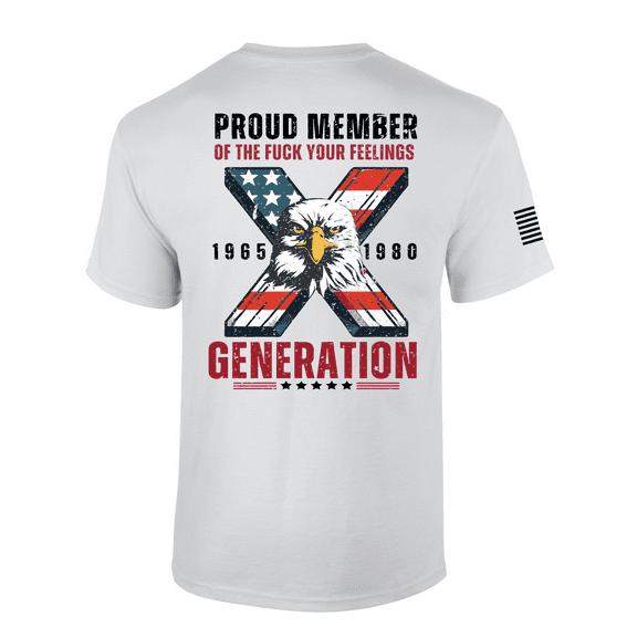 Trenz Shirt Company Men’s Distressed Gen X USA Flag Eagle Proud Generation Short Sleeve T-Shirt, White-Large