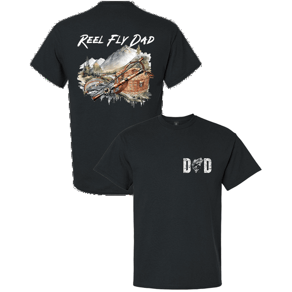 Trenz Shirt Company Men’s Distressed Reel Fly Dad Fishing Shirt – Outdoor Father’s Day Gift Tee for Fishing Enthusiasts, Black-6X-Large