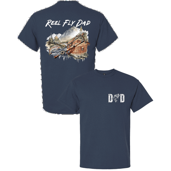 Trenz Shirt Company Men’s Distressed Reel Fly Dad Fishing Shirt – Outdoor Father’s Day Gift Tee for Fishing Enthusiasts, Blue Dusk-Small