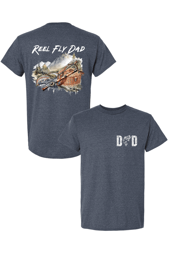 Men’s Distressed Reel Fly Dad Fishing Shirt – Outdoor Father’s Day Gift Tee for Fishing Enthusiasts, Heather Navy-XX-Large