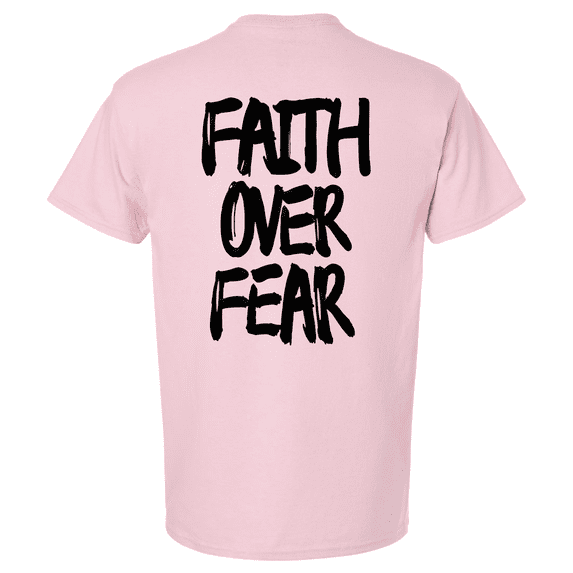 Trenz Shirt Company Men's Faith Over Fear Short Sleeve T-Shirt - Christian Inspirational Graphic Tee - Front & Back Print-Light Pink-Large