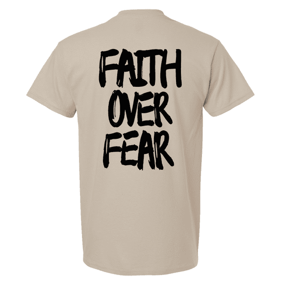 Trenz Shirt Company Men's Faith Over Fear Short Sleeve T-Shirt - Christian Inspirational Graphic Tee - Front & Back Print-Sand-XX-Large