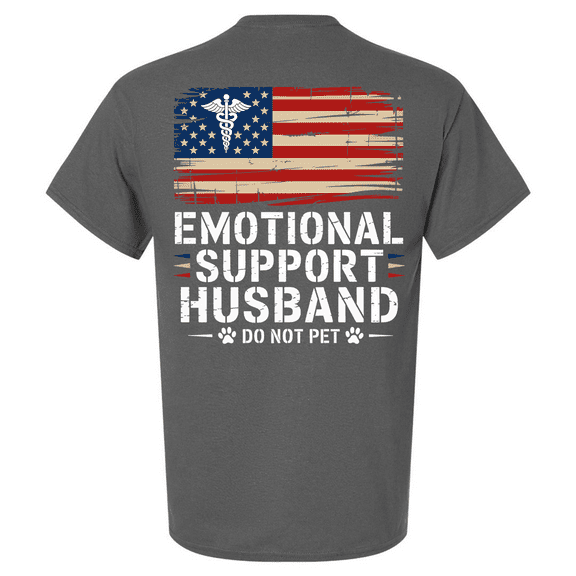 Trenz Shirt Company Men's Funny Graphic T-Shirt - Distressed American Flag With Dog Paws, Emotional Support Husband-Charcoal-large