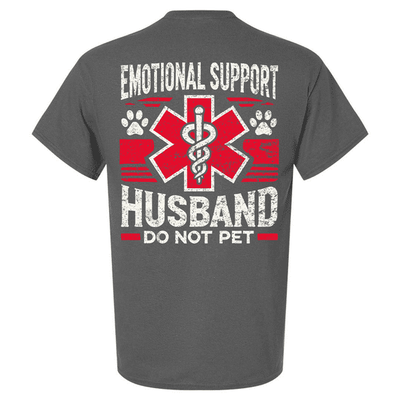 Trenz Shirt Company Men's Funny Graphic T-Shirt - Distressed Emotional Support Husband, Medic Symbol and Dog Paws-Charcoal-xxl