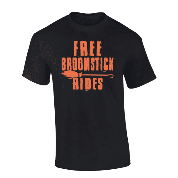 Trenz Shirt Company Men's Funny Halloween Free Broomstick Rides Short Sleeve T-Shirt-Black-X-Large