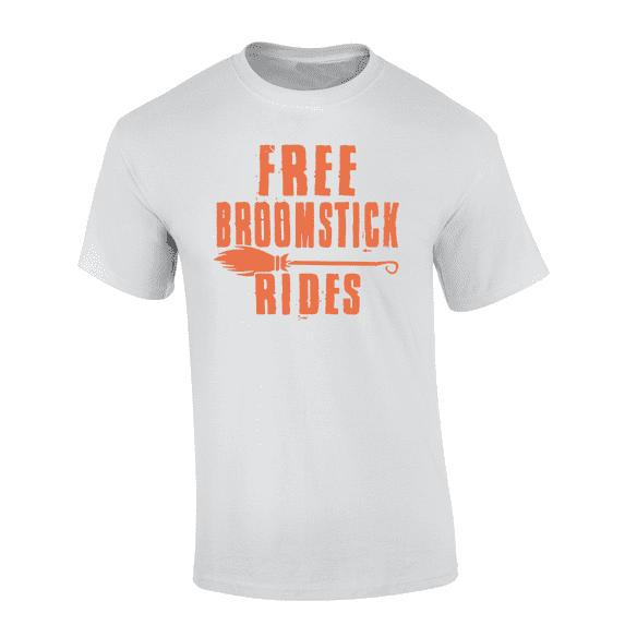 Trenz Shirt Company Men's Funny Halloween Free Broomstick Rides Short Sleeve T-Shirt-White-XX-Large