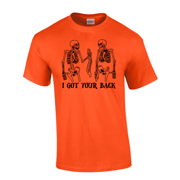 Trenz Shirt Company Men's Funny Halloween Skeleton I Got Your Back Short Sleeve T-Shirt-Orange-Large