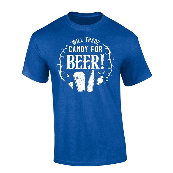 Trenz Shirt Company Men's Funny Halloween Will Trade Candy For Beer Short Sleeve T-Shirt-Royal-Large