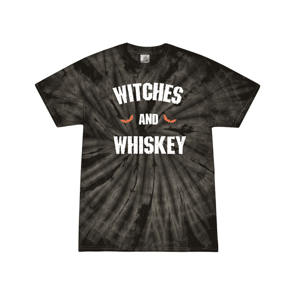 Trenz Shirt Company Men's Funny Halloween Witches And Whiskey Short Sleeve T-Shirt-Black Tie-Dye-Small