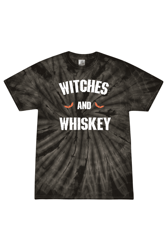 Men's Funny Halloween Witches And Whiskey Short Sleeve T-Shirt-Black Tie-Dye-X-Large