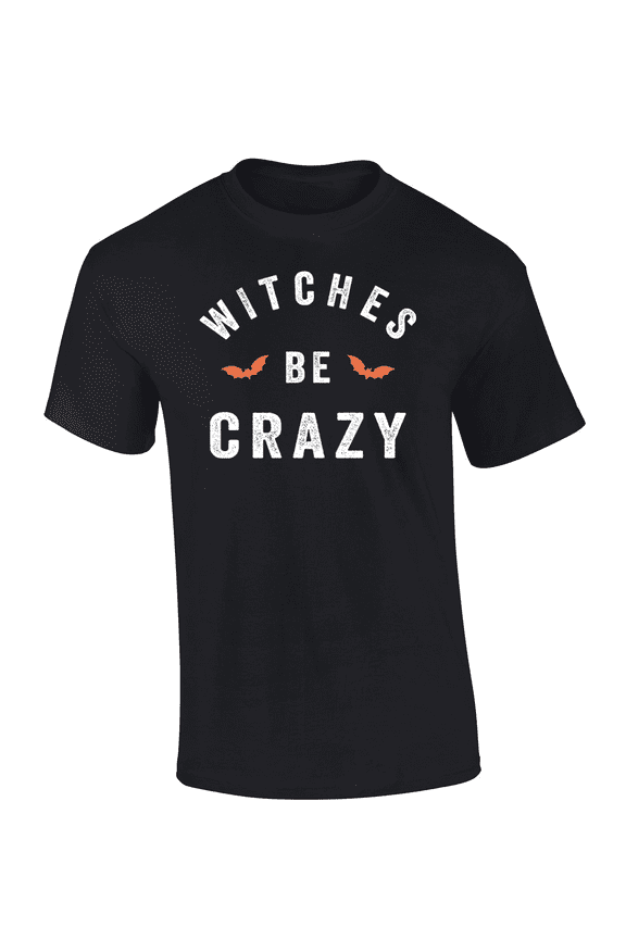 Men's Funny Halloween Witches Be Crazy Short Sleeve T-Shirt-Black-Medium