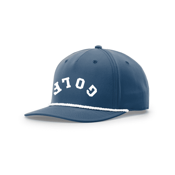 Trenz Shirt Company Men's Golf Hat 5 Panel Classic Rope Snapback Trucker Hat - Arched Upside Down "GOLF" Design-Light Blue/White Rope