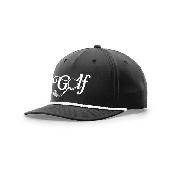 Trenz Shirt Company Men's Golf Hat 5 Panel Classic Rope Snapback Trucker Hat - Golf Club Script Design-Black/White Rope