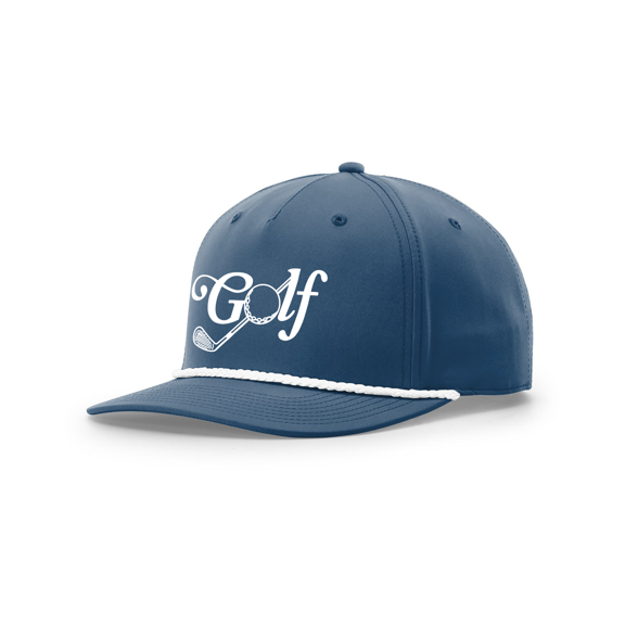 Trenz Shirt Company Men's Golf Hat 5 Panel Classic Rope Snapback Trucker Hat - Golf Club Script Design-Light Blue/White Rope