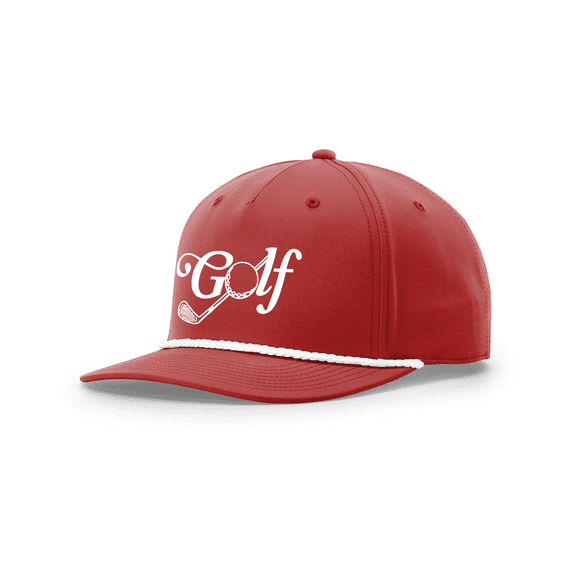 Trenz Shirt Company Men's Golf Hat 5 Panel Classic Rope Snapback Trucker Hat - Golf Club Script Design-Red/White Rope