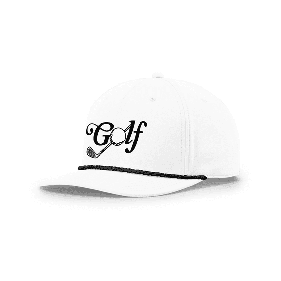 Trenz Shirt Company Men's Golf Hat 5 Panel Classic Rope Snapback Trucker Hat - Golf Club Script Design-White/Black Rope