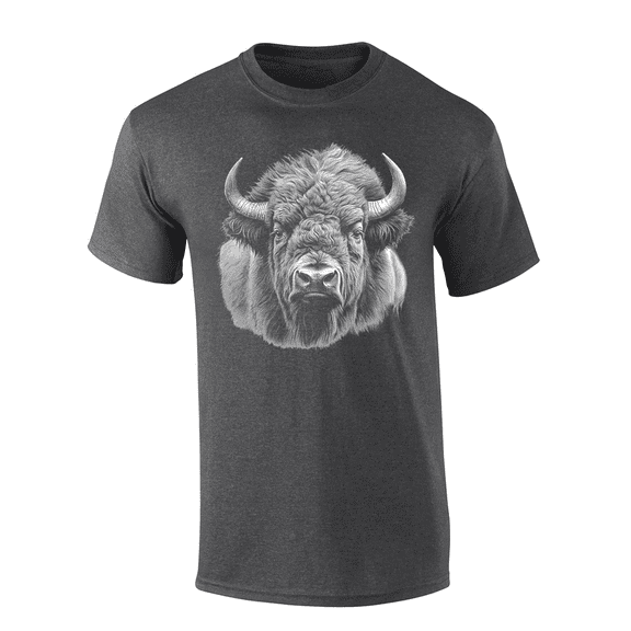 Trenz Shirt Company Men’s Graphic Short Sleeve T-Shirt - Bison Portrait Design-Heather Grey-small