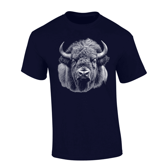 Trenz Shirt Company Men’s Graphic Short Sleeve T-Shirt - Bison Portrait Design-Navy-xl