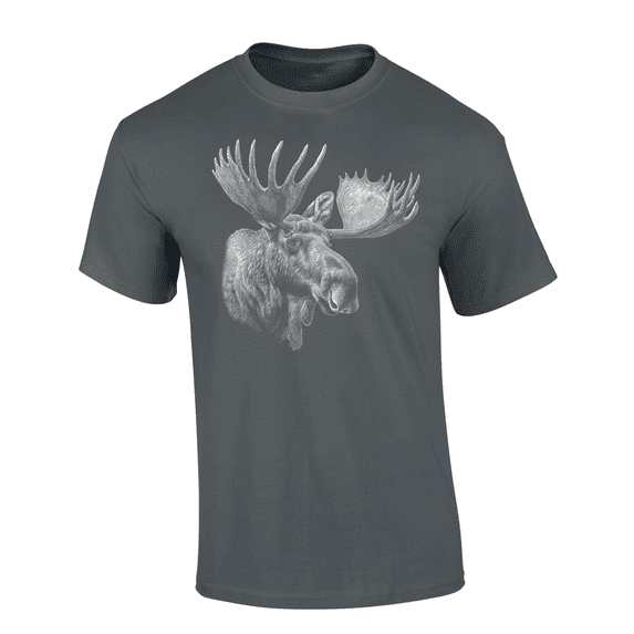 Trenz Shirt Company Men’s Graphic Short Sleeve T-Shirt - Moose Portrait Design-Charcoal-5xl