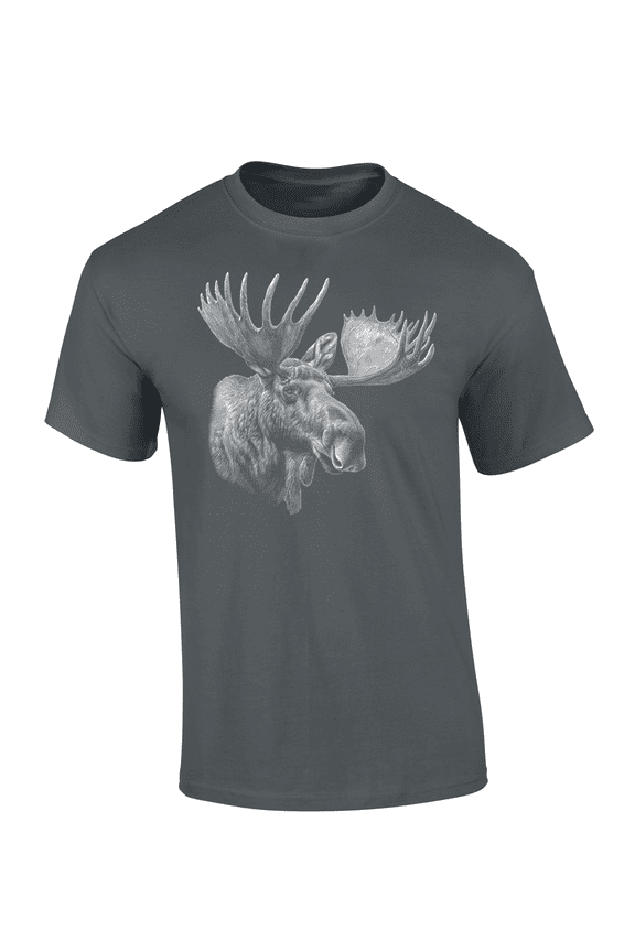Men’s Graphic Short Sleeve T-Shirt - Moose Portrait Design-Charcoal-xl