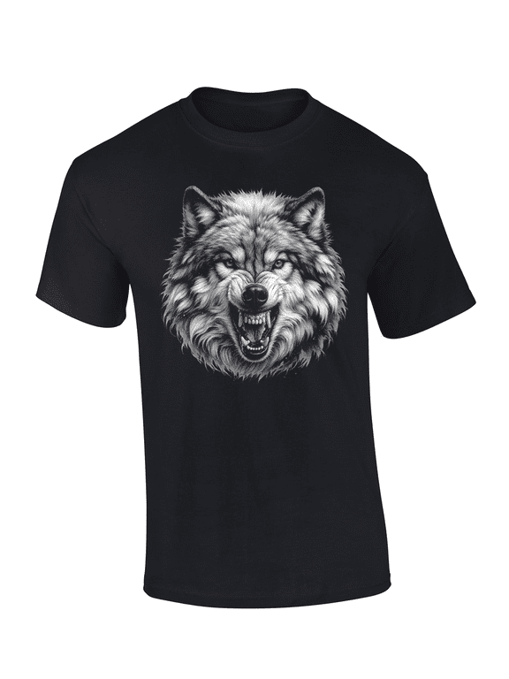 Men’s Graphic Short Sleeve T-Shirt - Snarling Wolf Design-Black-xl
