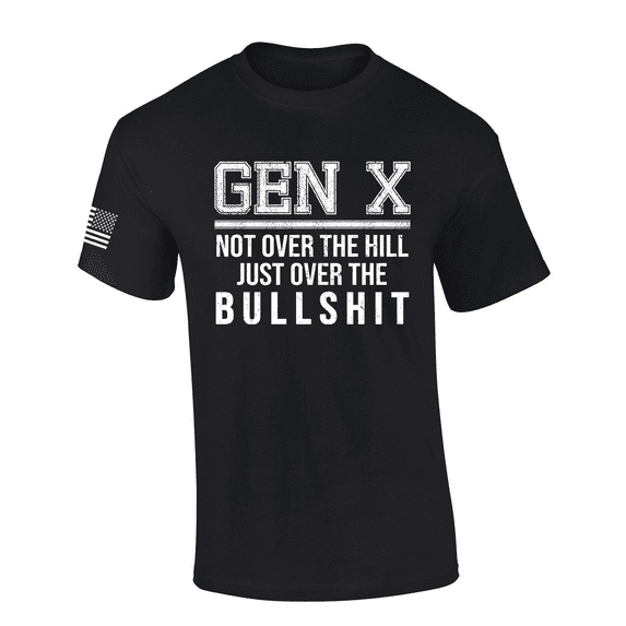 Trenz Shirt Company Men’s Humorous Gen X Not Over The Hill Just Over The Bullsh!t Short Sleeve T-Shirt, Black-XX-Large