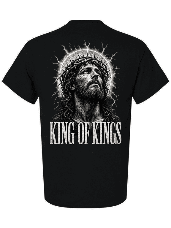 Men's King of Kings Christian T-Shirt - Jesus Christ Crown of Thorns Religious Faith Graphic Tee-Black-Small