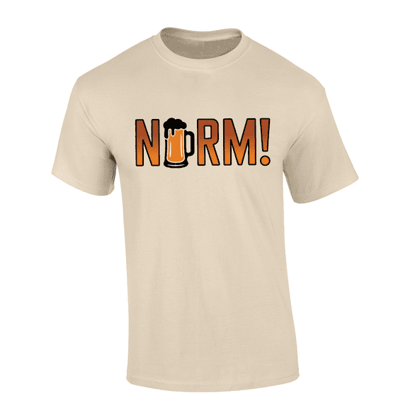 Trenz Shirt Company Men's Novelty T-Shirts, Cheers Inspired Mug of Beer NORM! Short Sleeve Tshirt, Funny Graphic Tee, Sand-Medium